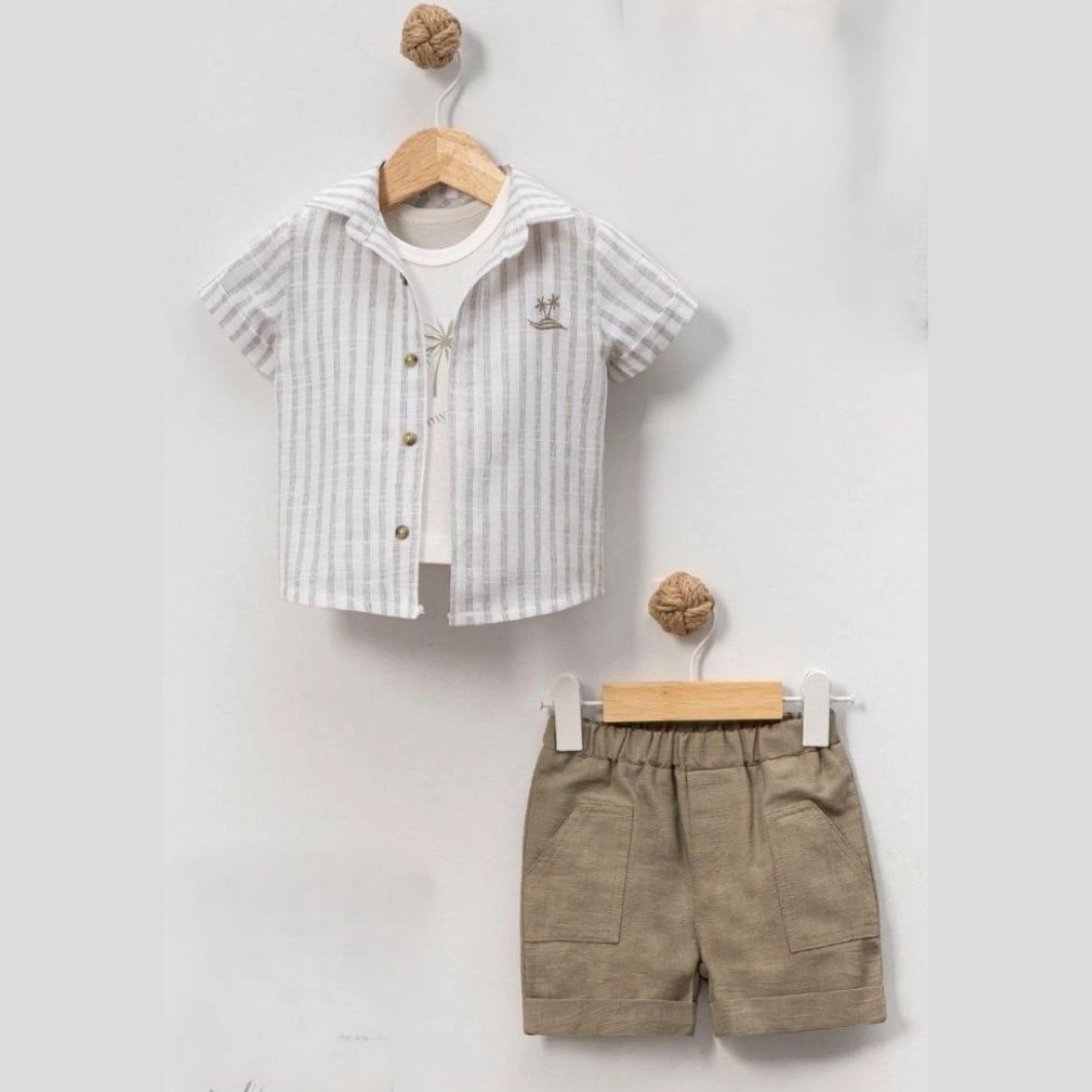 BĂIEȚEI - Set Palm Mood Băieței – Cămașă, Maieu & Pantaloni Kaki