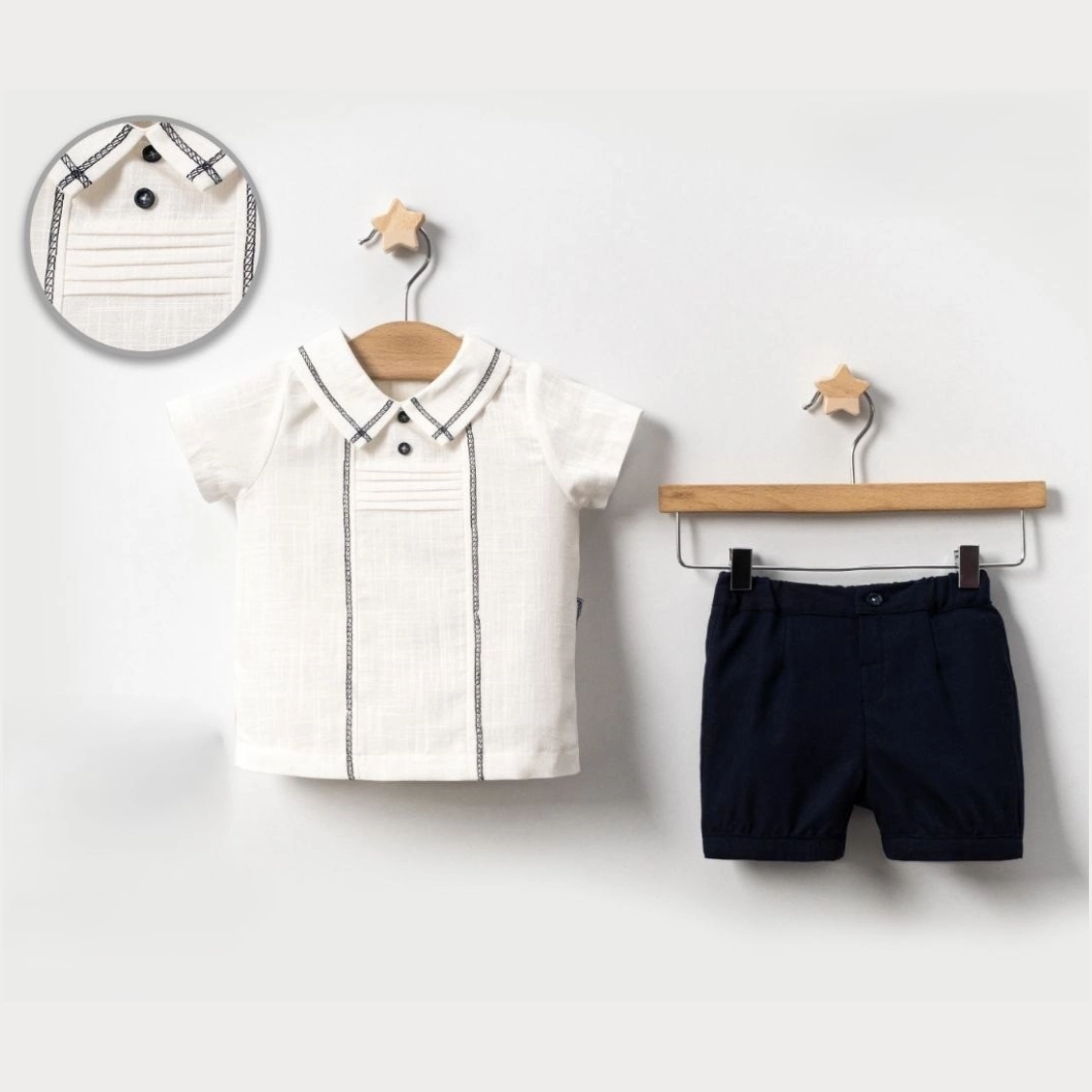 Set Nature Băieței – Cămașă Albă & Pantaloni Bleumarin [1]