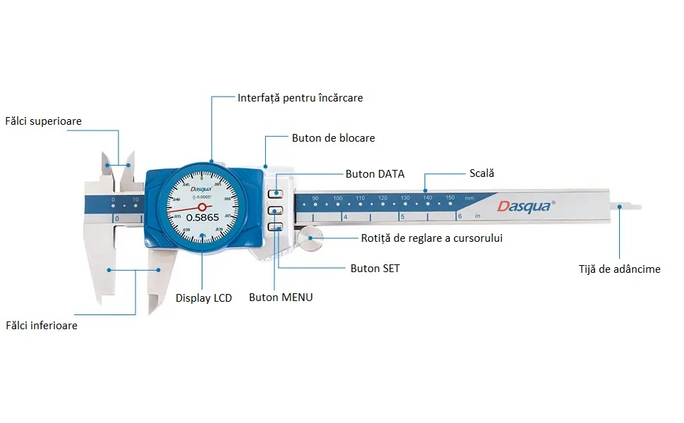 Subler cu cadran digital Dasqua domeniu 0-150 mm citire 0.01 mm [6]