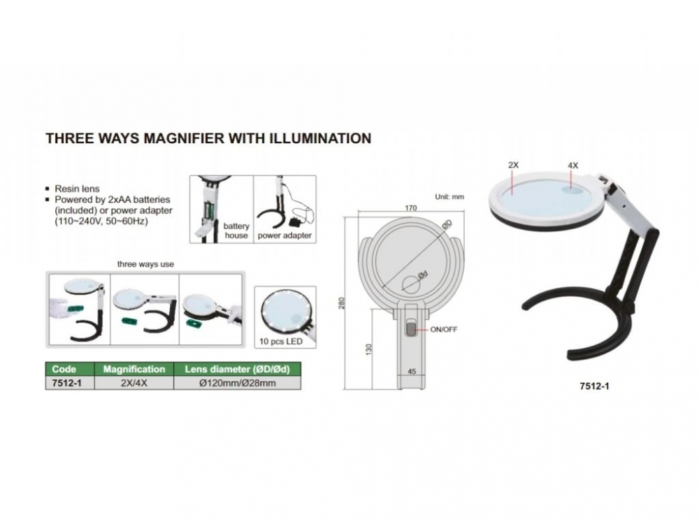 Lupă multifuncțională cu iluminare LED, mărire 2x și 4x [3]