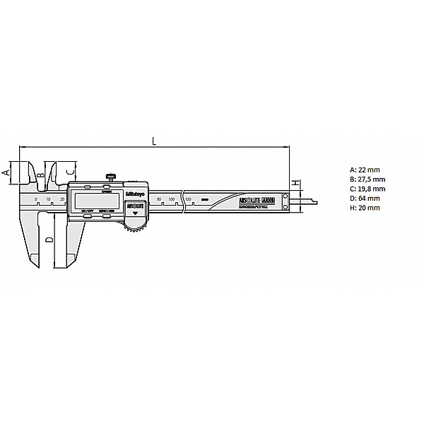 Subler Digital ABS AOS profesional Mitutoyo® cu ciocuri superioare incrucisate 0 - 300 x 0.01 mm [2]