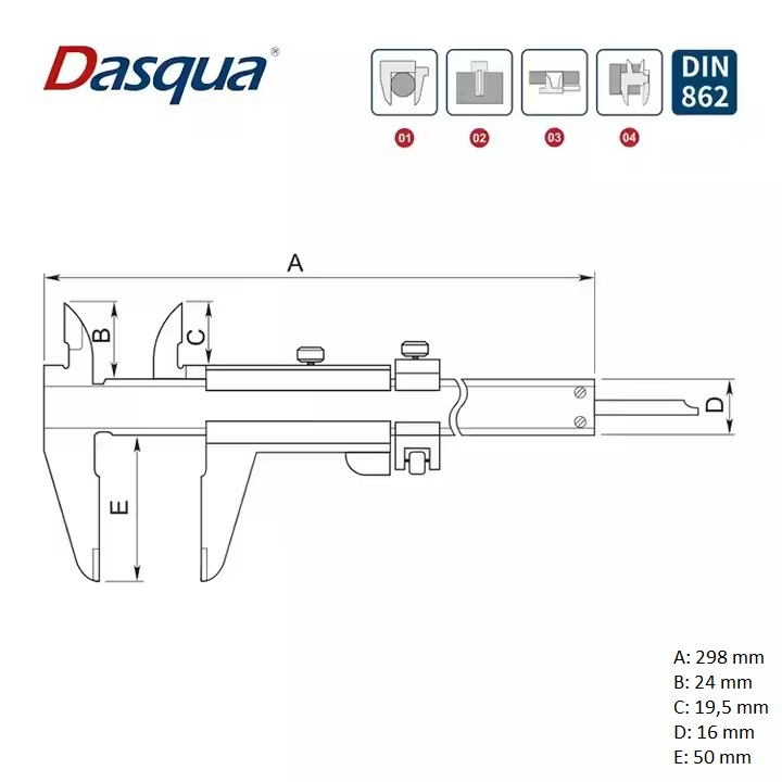 Subler mecanic profesional Dasqua cu falci incrucisate 0 - 180mm x 50mm x 0.05mm citire si reglaj fin [5]