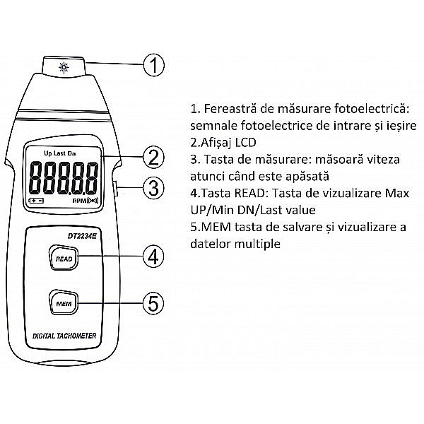Tahometru digital fara contact cu raza laser 2,5 - 99999 RPM [2]