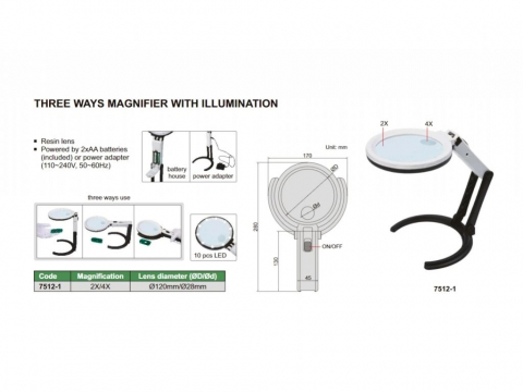 Lupă multifuncțională cu iluminare LED, mărire 2x și 4x [2]