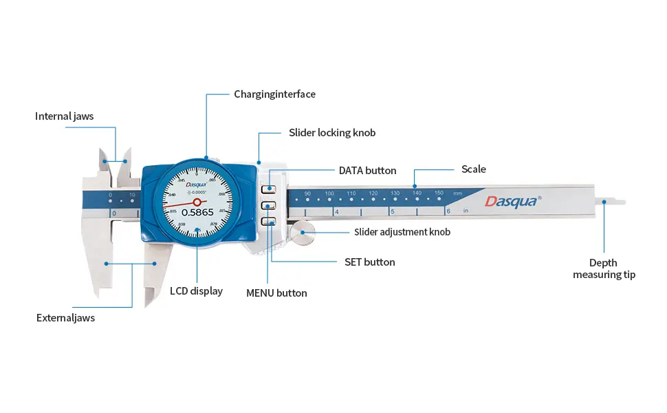 Subler cu cadran digital Dasqua domeniu 0-150mm x 40mm x 0.01 mm protectie IP67 cu Bluetooth [10]