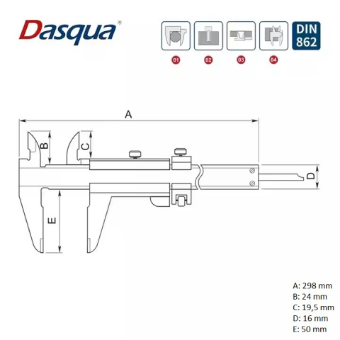 Subler mecanic profesional Dasqua cu falci incrucisate 0 - 180mm x 50mm x 0.05mm citire si reglaj fin [4]
