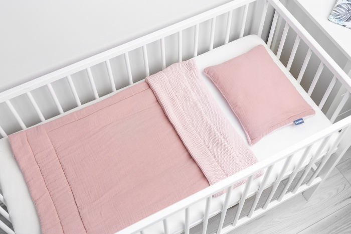 Set paturica + perna, muselina & fibre impletite de bumbac (roz) [4]