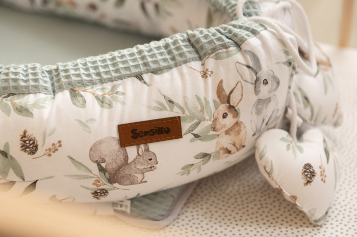 Baby nest, 100% bumbac waffle, alb/verde [6]