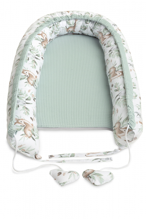 Baby nest, 100% bumbac waffle, alb/verde [2]
