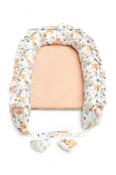 Baby nest, bumbac & catifea, bej/alb (Picnic Peach) [2]