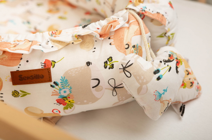 Baby nest, bumbac & catifea, bej/alb (Picnic Peach) [6]