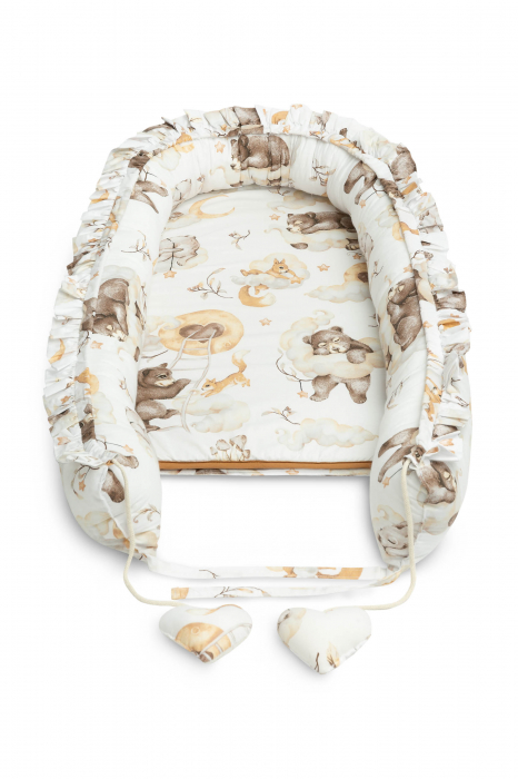 Baby nest, bumbac & catifea, caramel/alb (Bear Adventure) [2]