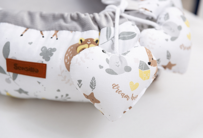 Baby nest, bumbac & catifea, gri/alb (Forest Adventure) [6]