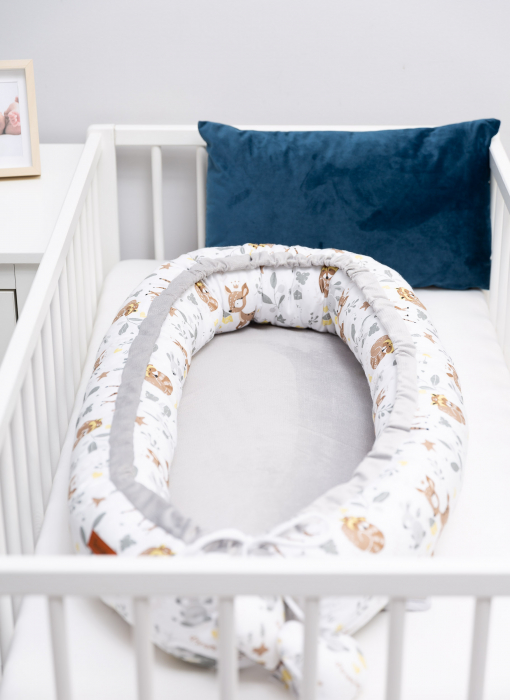 Baby nest, bumbac & catifea, gri/alb (Forest Adventure) [5]