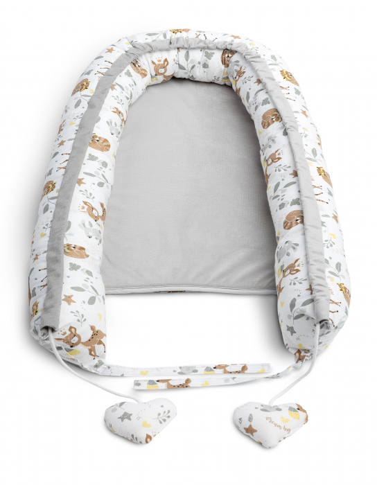 Baby nest, bumbac & catifea, gri/alb (Forest Adventure) [2]