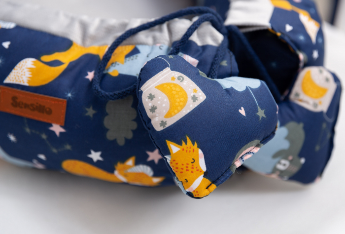 Baby nest, bumbac & catifea, gri/albastru [6]