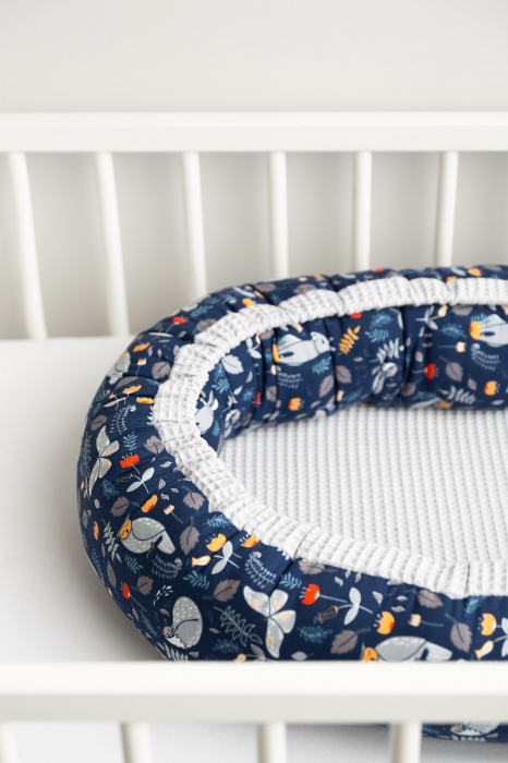 Baby nest din 100% bumbac waffle, albastru/gri [8]