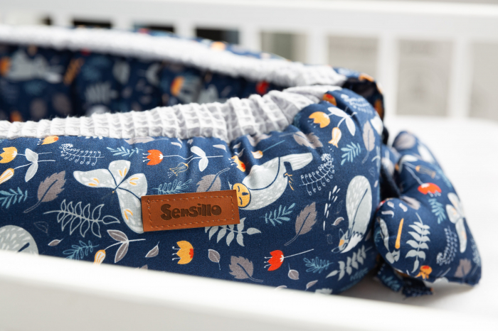 Baby nest din 100% bumbac waffle, albastru/gri [6]