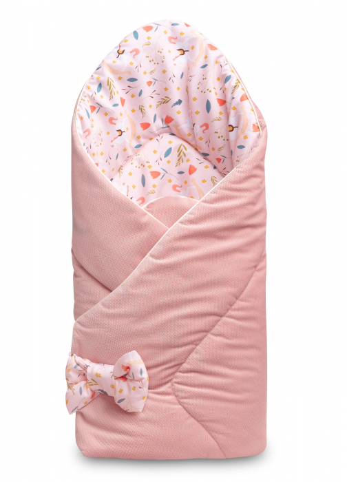 Paturica nou-nascut de infasat, cone wrap nest, bumbac catifea, reversibila (roz cu flori) [2]