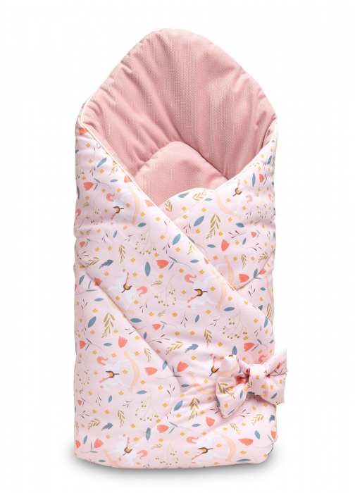 Paturica nou-nascut de infasat, cone wrap nest, bumbac catifea, reversibila (roz cu flori) [1]