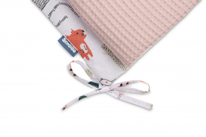 Protectie laterala patut, Bumbac Waffle Oeko-Tex 180 x 30 cm (roz) [3]