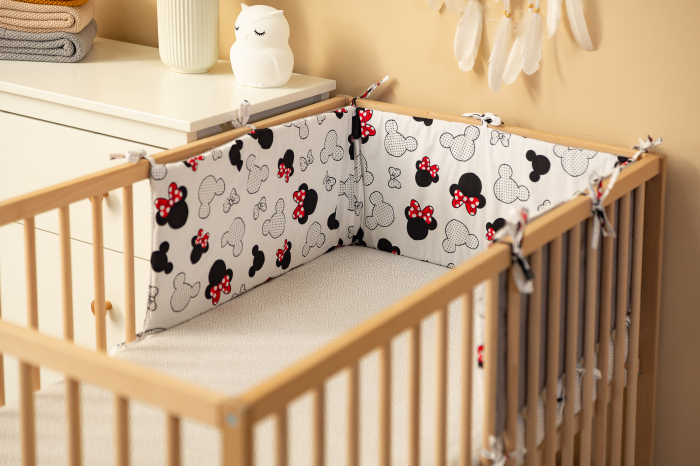 Protectie laterala patut Minnie Mouse, Bumbac Waffle Oeko-Tex 180 x 30 cm (gri) [5]