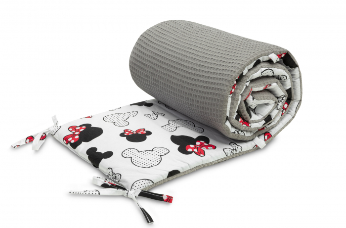 Protectie laterala patut Minnie Mouse, Bumbac Waffle Oeko-Tex 180 x 30 cm (gri) [1]