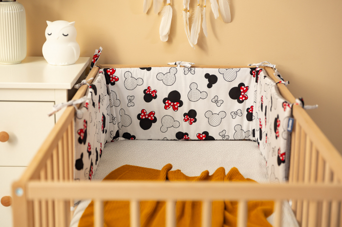 Protectie laterala patut Minnie Mouse, Bumbac Waffle Oeko-Tex 180 x 30 cm (gri) [4]