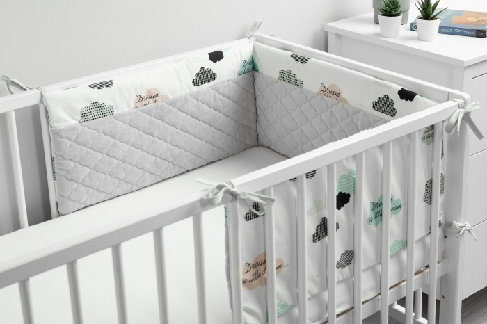 Protectie laterala patut, Plush Karo 180 x 30 cm (ALB) [7]