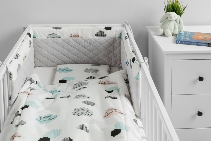 Protectie laterala patut, Plush Karo 180 x 30 cm (ALB) [6]