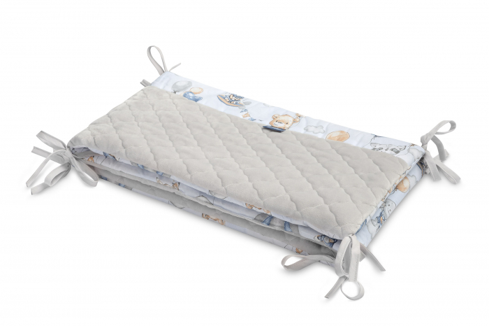 Protectie laterala patut, Plush Karo 180 x 30 cm (bleu) [2]