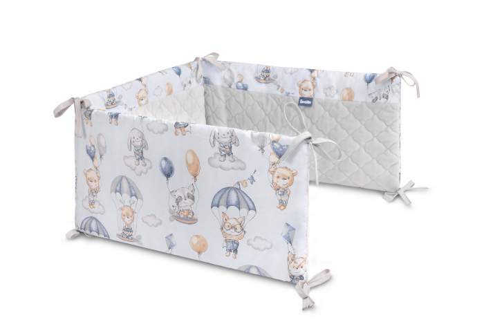 Protectie laterala patut, Plush Karo 180 x 30 cm (bleu) [1]