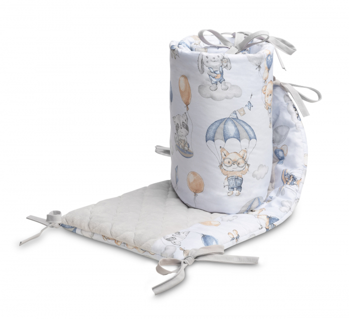 Protectie laterala patut, Plush Karo 180 x 30 cm (bleu) [3]