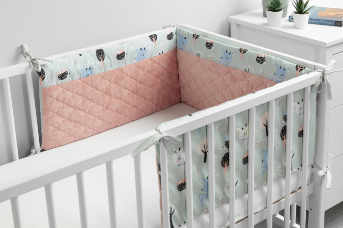 Protectie laterala patut, Plush Karo 180 x 30 cm (roz) [7]