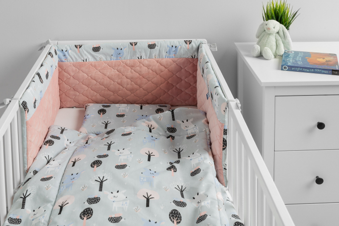 Protectie laterala patut, Plush Karo 180 x 30 cm (roz) [6]