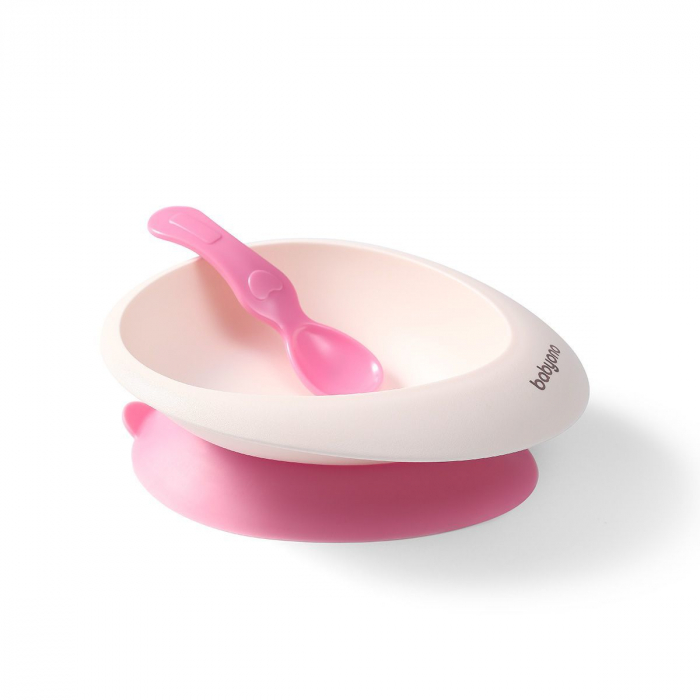 Set castron cu ventuza si lingurita 6+ (roz) [1]
