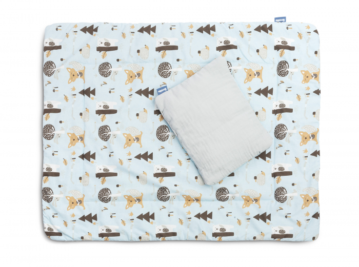 Set paturica + perna, muselina & bumbac (bleu cu animale) [4]