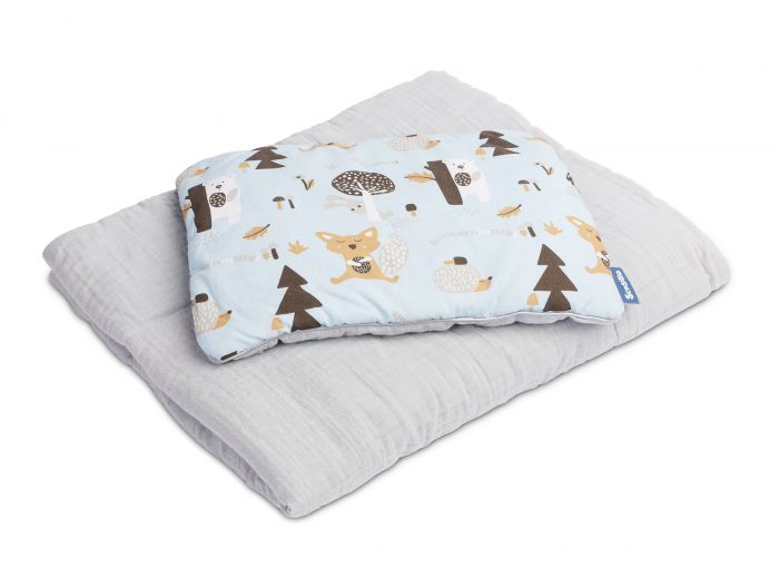 Set paturica + perna, muselina & bumbac (bleu cu animale) [3]