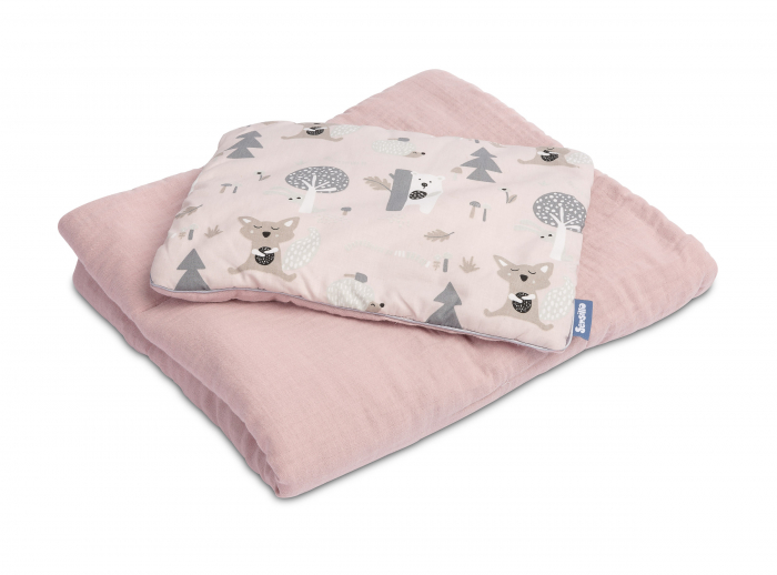 Set paturica + perna, muselina & bumbac (roz cu animale) [3]