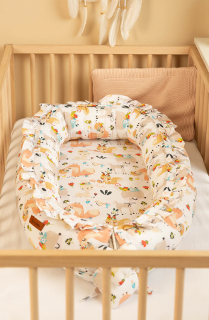 Baby nest, bumbac & catifea, bej/alb (Picnic Peach) [4]