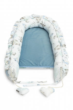 Baby nest, bumbac & catifea, bleu/alb (Blue Forest) [1]