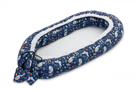 Odihnă - Baby nest din 100% bumbac waffle, albastru/gri