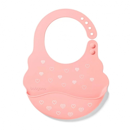 Bavete - Baveta ajustabila din silicon 6+ (roz cu inimioare)