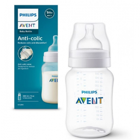 Hrănire - Biberon anticolic Philips Avent SCY103/01, 260 ml, tetina silicon 1 lună+