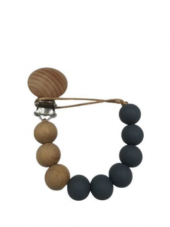 Lantisor suzete - Lantisor suzeta ECO, lemn si silicon alimentar (gri)