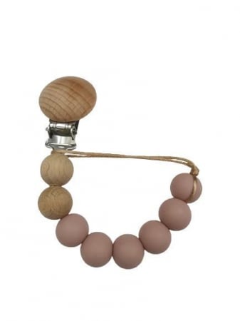 Lantisor suzete - Lantisor suzeta ECO, lemn si silicon alimentar (ROZ)