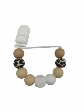 Lantisor suzete - Lantisor suzeta ECO, silicon alimentar (alb/crem/animal print)