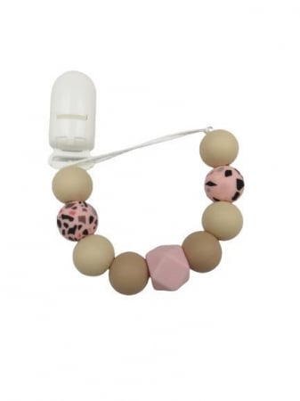 Lantisor suzete - Lantisor suzeta ECO, silicon alimentar (Roz/crem/animal print)