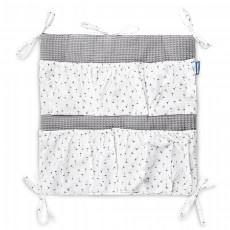 Protecții pătuț - Organizator patut cu buzunare, bumbac waffle (gri)