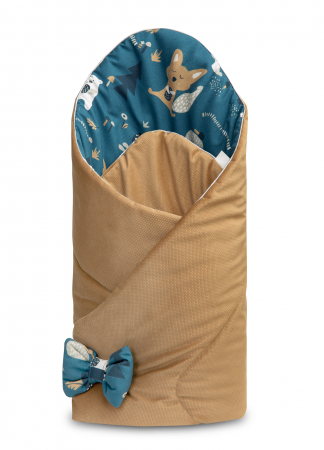 Paturica nou-nascut de infasat, cone wrap nest, bumbac catifea, reversibila (caramel cu ursuleti) [1]